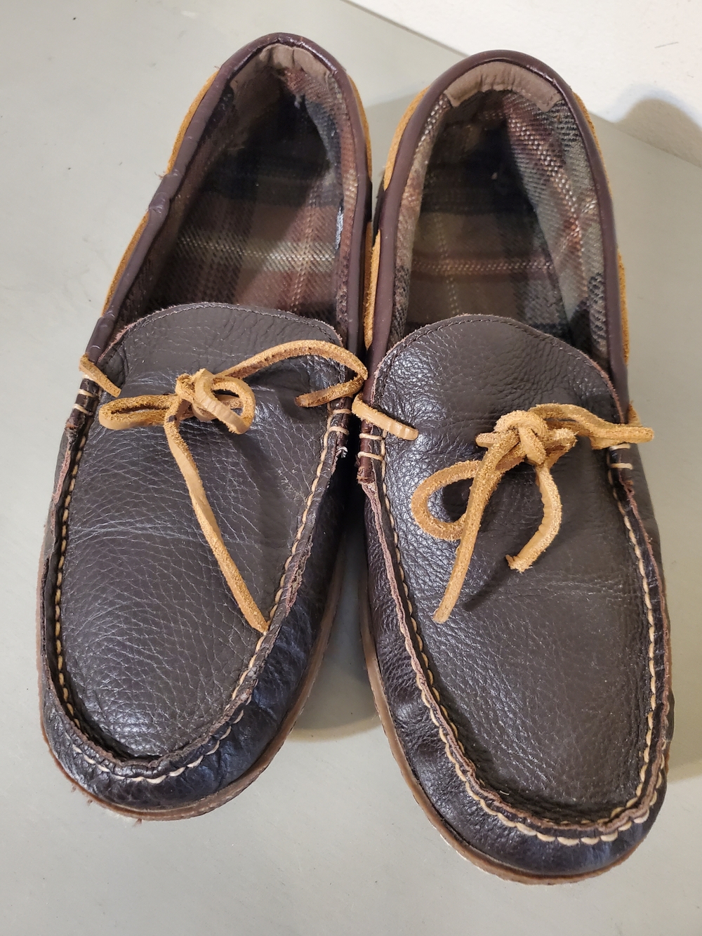 L.L. Bean Dark Brown Leather Moccasin Slip-Ons with Tan Laces - Picture 5 of 7